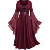ROSE GAL Rosegal Plus Size Costumes Dress for Women Medieval Bell Sleeves Lace-up Midi Dress Halloween Dress(Red_1)
