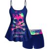 ROSE GAL Rosegal Plus Size Women Gothic Tummy Control Tankini Swimsuit Skull Glitter Print Boyleg Padded Tankini Swimwear(Blue_3)
