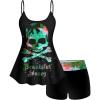 ROSE GAL Rosegal Plus Size Women Gothic Tummy Control Tankini Swimsuit Skull Glitter Print Boyleg Padded Tankini Swimwear(Green_1)