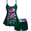 ROSE GAL Rosegal Plus Size Women Gothic Tummy Control Tankini Swimsuit Skull Glitter Print Boyleg Padded Tankini Swimwear(Green_2)