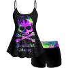 ROSE GAL Rosegal Plus Size Women Gothic Tummy Control Tankini Swimsuit Skull Glitter Print Boyleg Padded Tankini Swimwear(Purple_1)