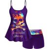 ROSE GAL Rosegal Plus Size Women Gothic Tummy Control Tankini Swimsuit Skull Glitter Print Boyleg Padded Tankini Swimwear(Purple_3)