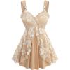 ROSE GAL Rosegal Women Plus Size Elegant Summer Babydoll Tank Top Floral Lace Overlay Peplum Hem Surplice Tank Top(Khaki_1)
