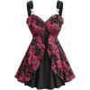 ROSE GAL Rosegal Women Plus Size Elegant Summer Babydoll Tank Top Floral Lace Overlay Peplum Hem Surplice Tank Top(Red_1)