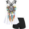 ROSE GAL Rosegal Women Plus Size Modest Tankini Swimsuit Feather Strappy Crisscross Swimwear(Black_1)