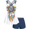 ROSE GAL Rosegal Women Plus Size Modest Tankini Swimsuit Feather Strappy Crisscross Swimwear(Blue_1)