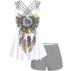 ROSE GAL Rosegal Women Plus Size Modest Tankini Swimsuit Feather Strappy Crisscross Swimwear(Gray_1)