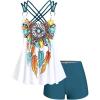 ROSE GAL Rosegal Women Plus Size Modest Tankini Swimsuit Feather Strappy Crisscross Swimwear(Green_1)