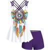 ROSE GAL Rosegal Women Plus Size Modest Tankini Swimsuit Feather Strappy Crisscross Swimwear(Purple_1)