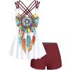 ROSE GAL Rosegal Women Plus Size Modest Tankini Swimsuit Feather Strappy Crisscross Swimwear(Red_1)