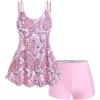 ROSE GAL Rosegal Womens Plus Size Bohemian Paisley Print Tankini Swimwear with Boyshorts(Light Pink_2)