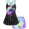 ROSE GAL Rosegal Womens Plus Size Lip Printed Padded Boyleg Strappy Tankini Swimsuit(Black_1)