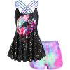 ROSE GAL Rosegal Womens Plus Size Lip Printed Padded Boyleg Strappy Tankini Swimsuit(Black_8)