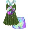 ROSE GAL Rosegal Womens Plus Size Lip Printed Padded Boyleg Strappy Tankini Swimsuit(Green_2)