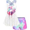 ROSE GAL Rosegal Womens Plus Size Lip Printed Padded Boyleg Strappy Tankini Swimsuit(White_1)