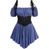 ROSE GAL Women Plus Size Gothic Off The Shoulder Top Medieval Renaissance Corset Shirt Top(Blue_1)