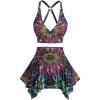 ROSE GAL Women Plus Size Tribal Mandala Print Bikini Two Piece Swimsuit with Skirt Tummy Control Bathing Suit(Purple)
