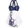 ROSE GAL Womens Plus Size Curve Halter Plaid Skull Print Backless Gothic Modest Tankini Swimsuit Set(Blue)