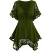 ROSE GAL Women’s Plus Size Flower Lace T-Shirt Curve Flower Lace Insert Criss Cross Batwing Sleeve Handkerchief Top(Army Green)