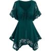 ROSE GAL Women’s Plus Size Flower Lace T-Shirt Curve Flower Lace Insert Criss Cross Batwing Sleeve Handkerchief Top(Peacock Blue)