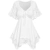 ROSE GAL Women’s Plus Size Flower Lace T-Shirt Curve Flower Lace Insert Criss Cross Batwing Sleeve Handkerchief Top(White)