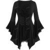 ROSE GAL Womens Plus Size Gothic Bell Sleeve Skull Lace Handkerchief Tee(Black_100)