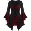 ROSE GAL Womens Plus Size Gothic Bell Sleeve Skull Lace Handkerchief Tee(Black_15)