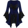 ROSE GAL Womens Plus Size Gothic Bell Sleeve Skull Lace Handkerchief Tee(Blue_1)
