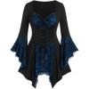 ROSE GAL Womens Plus Size Gothic Bell Sleeve Skull Lace Handkerchief Tee(Blue_2)