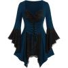 ROSE GAL Womens Plus Size Gothic Bell Sleeve Skull Lace Handkerchief Tee(Blue_3)