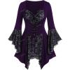 ROSE GAL Womens Plus Size Gothic Bell Sleeve Skull Lace Handkerchief Tee(Concord_100)
