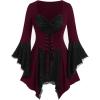 ROSE GAL Womens Plus Size Gothic Bell Sleeve Skull Lace Handkerchief Tee(Red_2)
