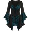 ROSE GAL Womens Plus Size Gothic Bell Sleeve Skull Lace Handkerchief Tee(Sky Blue_100)