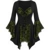 ROSE GAL Womens Plus Size Gothic Bell Sleeve Skull Lace Handkerchief Tee(Yellow_1)