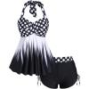 ROSE GAL Womens Plus Size Polka Dot Halter Twist Cinched Ruched Boyshorts Tankini Swimwear(Black_4)
