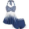 ROSE GAL Womens Plus Size Polka Dot Halter Twist Cinched Ruched Boyshorts Tankini Swimwear(Blue_1)