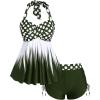 ROSE GAL Womens Plus Size Polka Dot Halter Twist Cinched Ruched Boyshorts Tankini Swimwear(Deep Green_1)