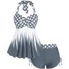 ROSE GAL Womens Plus Size Polka Dot Halter Twist Cinched Ruched Boyshorts Tankini Swimwear(Gray_1)