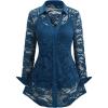 ROSE GAL Womens Plus Size Sheer Lace Button Front Long Sleeve Blouse and Cami Top Twinset(Blue)