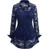 ROSE GAL Womens Plus Size Sheer Lace Button Front Long Sleeve Blouse and Cami Top Twinset(Deep Blue)