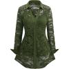 ROSE GAL Womens Plus Size Sheer Lace Button Front Long Sleeve Blouse and Cami Top Twinset(Deep Green)