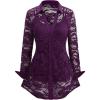 ROSE GAL Womens Plus Size Sheer Lace Button Front Long Sleeve Blouse and Cami Top Twinset(Deep Purple)