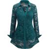 ROSE GAL Womens Plus Size Sheer Lace Button Front Long Sleeve Blouse and Cami Top Twinset(Green)