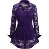 ROSE GAL Womens Plus Size Sheer Lace Button Front Long Sleeve Blouse and Cami Top Twinset(Purple)