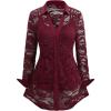 ROSE GAL Womens Plus Size Sheer Lace Button Front Long Sleeve Blouse and Cami Top Twinset(Red)