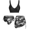 Rosegal Plus Size Women 3 Piece Tankini Swimsuit Gothic Skull Rose Spider Web Print Twist Bathing Suit(Black)