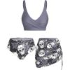 Rosegal Plus Size Women 3 Piece Tankini Swimsuit Gothic Skull Rose Spider Web Print Twist Bathing Suit(Gray)