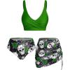Rosegal Plus Size Women 3 Piece Tankini Swimsuit Gothic Skull Rose Spider Web Print Twist Bathing Suit(Green_1)