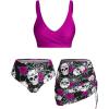 Rosegal Plus Size Women 3 Piece Tankini Swimsuit Gothic Skull Rose Spider Web Print Twist Bathing Suit(Red_1)