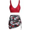 Rosegal Plus Size Women 3 Piece Tankini Swimsuit Gothic Skull Rose Spider Web Print Twist Bathing Suit(Red_2)